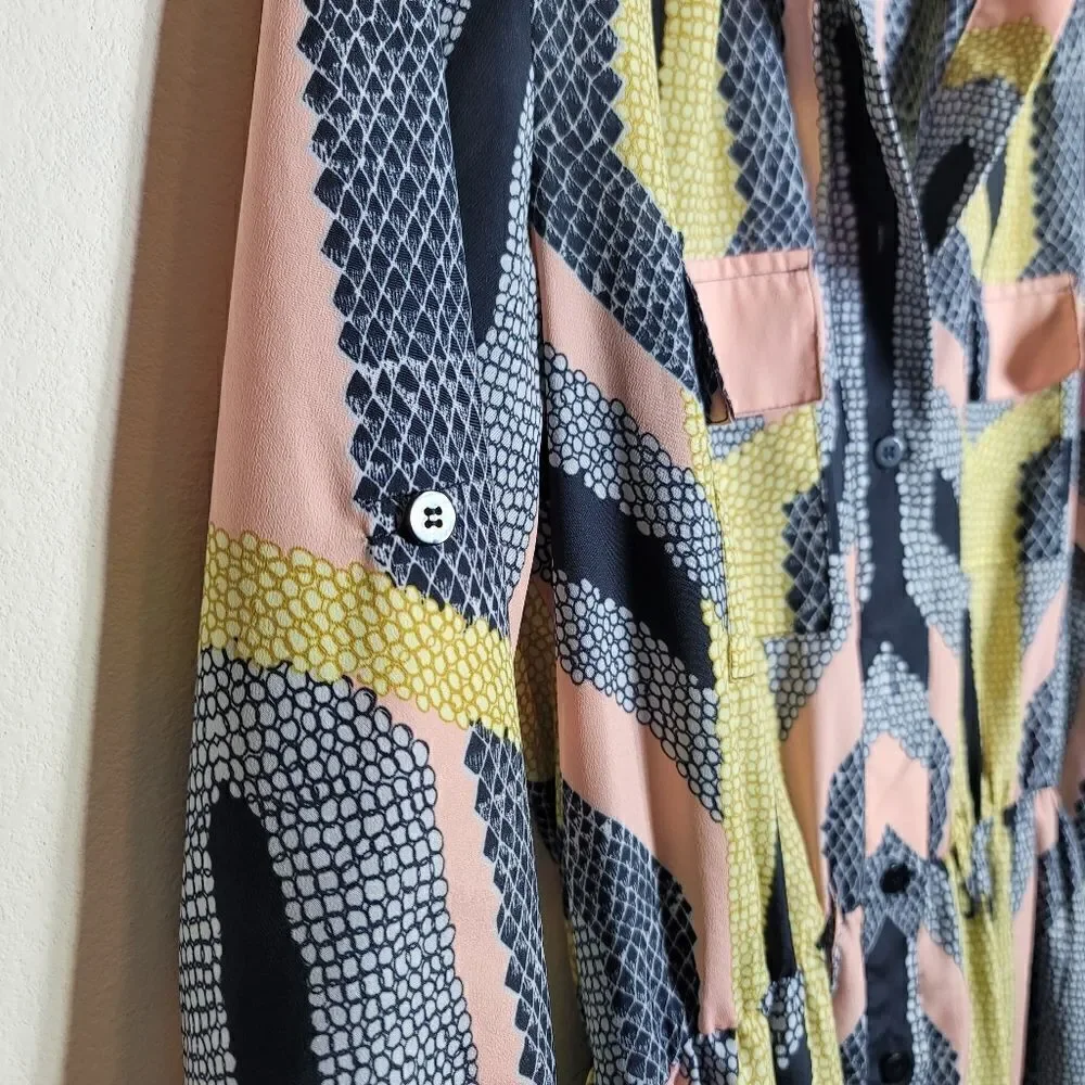 Bar III Geometric Long Sleeve Button-Down Dress - Picture 7 of 9